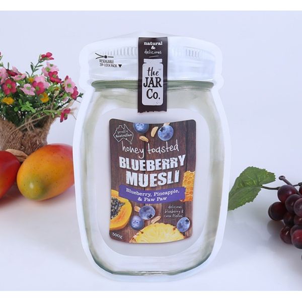 Mason Bottle Shape Custom Snack Bags Recyclable Stand Up Plastic Food Bag