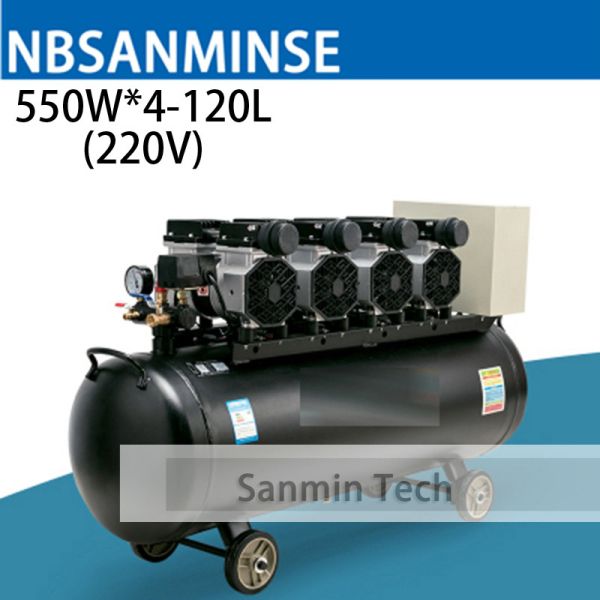 Quality 550WX4 - 120 Air Compressor Oilless High Pressure Mute Design Wood Working Home Application AC220V High Quality Sanmin wholesale