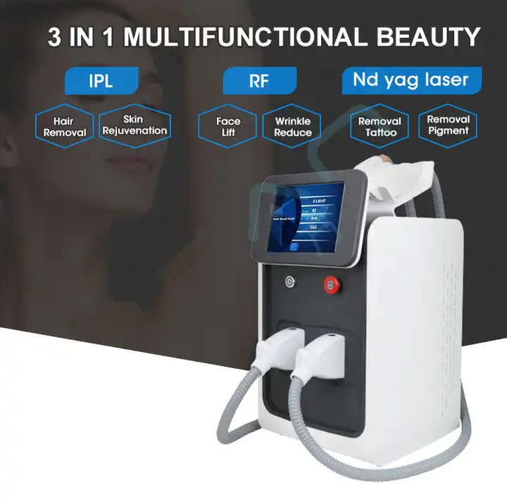Portable Multifunction 3 In 1 Q-switched IPL+RF+Nd Yag Laser Hair Tattoo Removal Machine