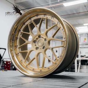 Customized 2 Piece Super Deep Concave Brushed Bronze Polished Lip Forged Wheels