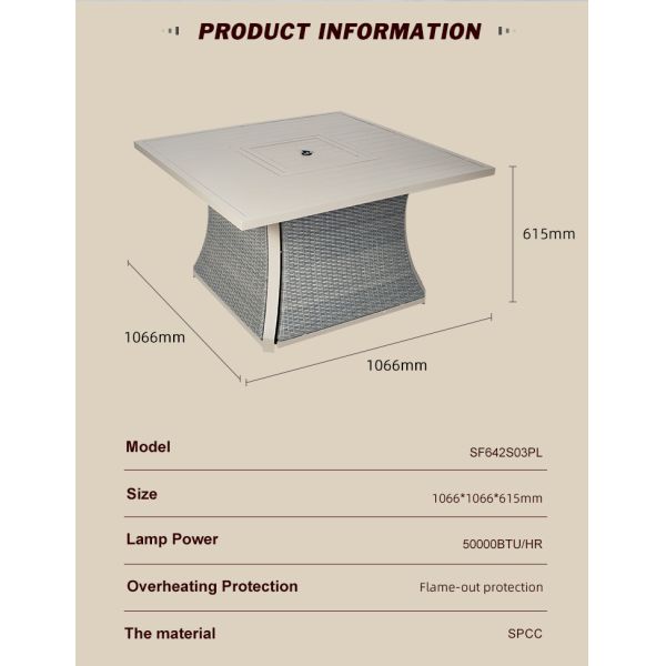 42 Inch Rattan Plaiting Rectangle Tabletop Fire Pit CE
