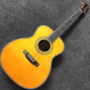 Factory custom yellow 41" full solid OM 42 acoustic guitar with ebony fretboard