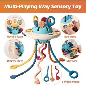 Baby Sensory Montessori Silicone Toy Travel Pull String Activity Toy for