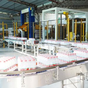Double Channel Gantry Palletizer with Paper Dividers for Soft Drinks Packaging