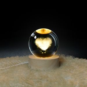 OEM Wooden Crystal Ball USB Powered LED Light Crystal Ball Statue Crafts Stand