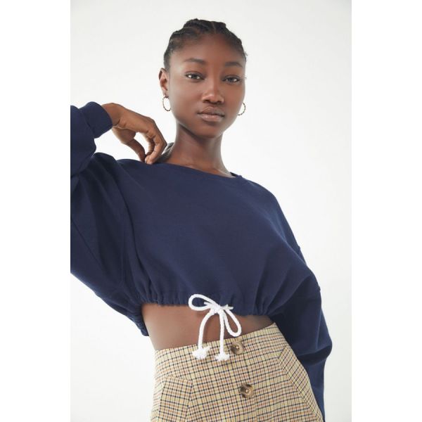 Fall Drawstring Hem Cropped Sweatshirt