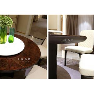 Black Contemporary Round Dining Table With Marble Turntable W006D1R