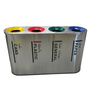 Modern Rectangle Metal Trash Bin With Steel Inner Bin For Outdoor