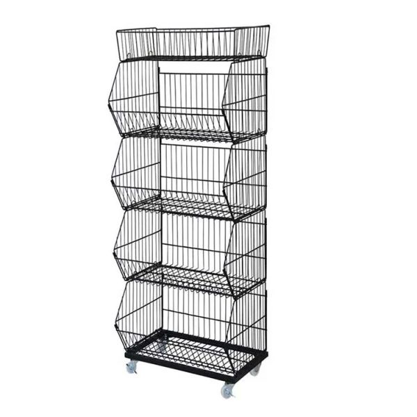 Quality Factory Customized Size Thickness Color Black 4 Tiers Stackable Wire Baskets Storage Vegetable Fruit Grid Stackable Basket for S wholesale