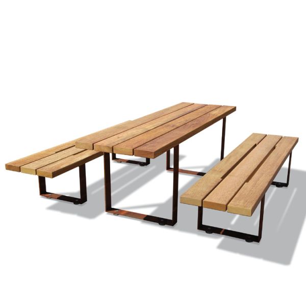 Quality Outdoor Furniture Metal Wood Table Bench sets with Customized Material/color/ size Outdoor Dining Table Set wholesale