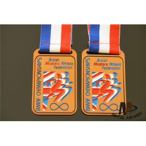 Antique Gold Finish Custom Sports Medals Soft Enamel Medaille With Woven Ribbon