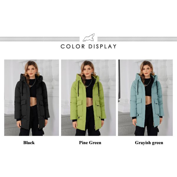 Stand-up Collar Hood Mid-length Cotton / Down Jacket Warmth Meets Fashion