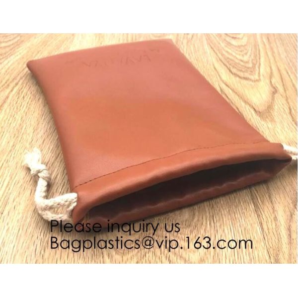 Black Color PU Leather Double Drawstring Protection Headphone Pouch Bag headphone pouchPU Leather Drawstring Promotiona