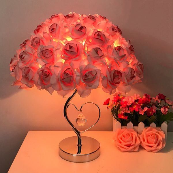 Romatic Table lamp Rose Flower LED Night Light bedside Lamp flower table lamp(WH