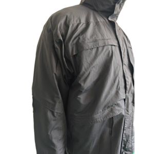 Stealth Black Military Parka With Detachable Thermal Liner And Utility Pockets