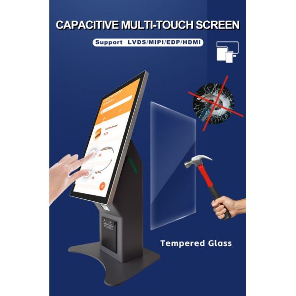 21.5 Inch Self Ordering Kiosk with Multi-language Support and Metal Case Toughened Glass Panel