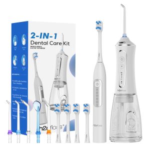 H2ofloss 2-in-1 Rechargeable Electric Toothbrush Water Flosser Set Soft Bristle