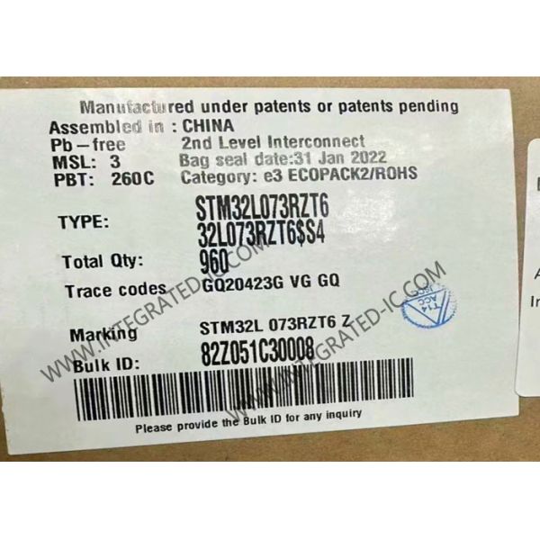 Quality Microcontroller MCU STM32L073RZT6
 Ultra Low Power ARM Microcontrollers 32MHz CPU
 wholesale