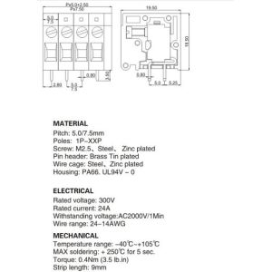 Industrial Screw Type PCB Terminal Block WT105R Spacing 5.0 / 7.5 Mm