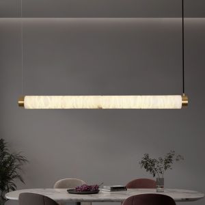 China Modern Minimalist Designer Creative Long Cylinder Natural Alabaster Hanging Lights Luxury LED Restaurant Bar Decoration Alabaster Lights on sale