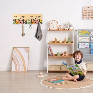 Sublimation Blanks Wooden Rectangular Wall Hanging Holder With Hooks Custom Key