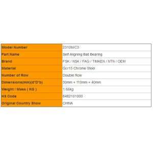 Double Row 2310M Self Aligning Ball Bearings Open Type Motor Bearings