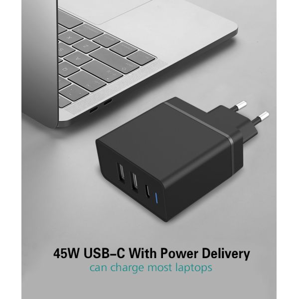 3 ports usb wall mobile adaptor PD 45W smart power delivery laptop quick charger