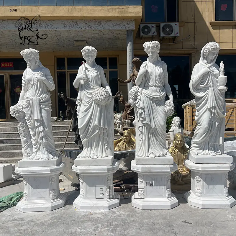 Four Seasons Goddess White Marble Sculpture Ancient Greek Lady Statue Garden Stone Carving Life Size Outdoor