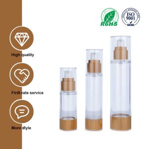 100ml 50ml 30ml Airless Containers Cosmetics Plastic Transparent With Bamboo