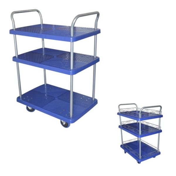 Quality 900x600mm Three Decker Plastic Platform Trolleys With 660lbs Capacity wholesale
