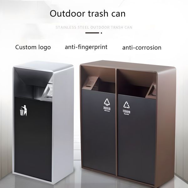 Outdoor Large Classification Bin Manufacturers Hotel Hospital Sanitation Bin Park Scenic Area Stainless Steel Sorting Trash Bin