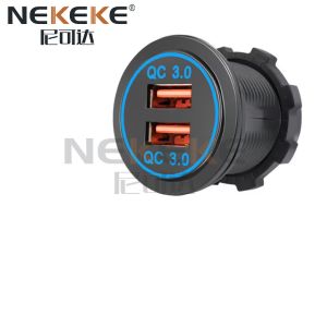 Waterproof 12V 24V QC3.0 Power Socket , Dual Port USB Socket For Car Charger