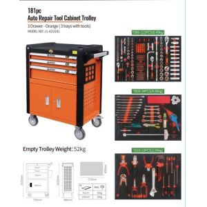 3 Drawer Rolling Tool Chest Trolley 181pcs Auto Repair Tool