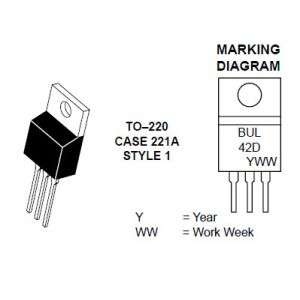 POWER TRANSISTOR BUL42D ON TO-220 with 4 AMPERES 700 VOLTS 75 WATTS