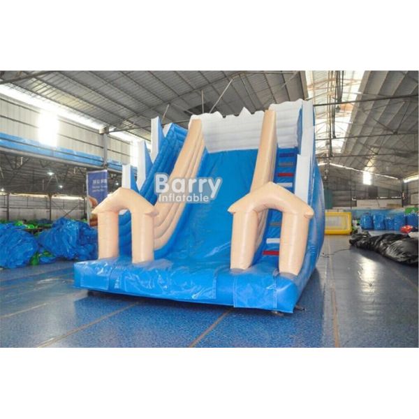 White And Blue Inflatable Water Slides / PVC Tarpaulin OEM Childrens Outdoor Slide