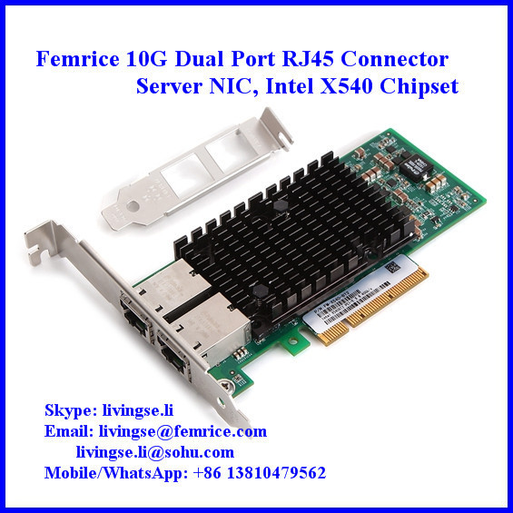 10Gbps 2xRJ-45 Connector Gigabit Ethernet PCIe x8 Server Adapter, Intel X540-T2