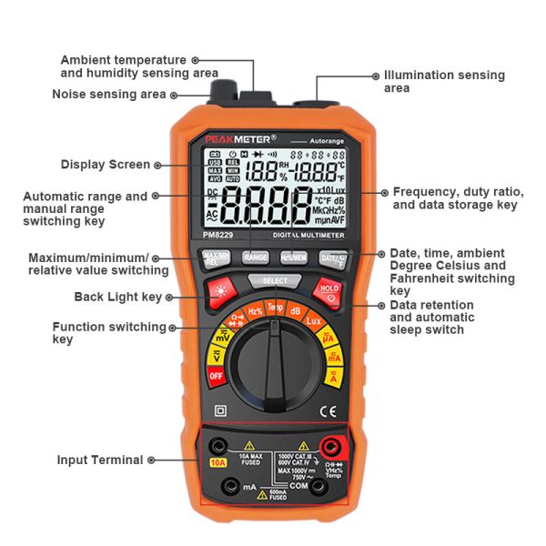 Handheld Digital Multimeter 200MΩ Max Resistance 2V Max Diode Test 10μF Max