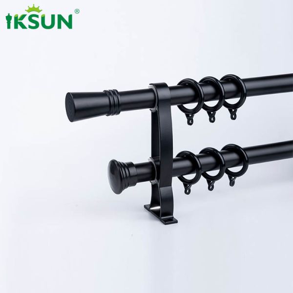 Quality 22ft Black Pipe Curtain Rod , Metal Double Expandable Curtain Pole wholesale