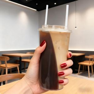 Popular Twin Share Split 16oz 2 Compartment Plastic PP Split Boba Cups