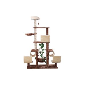 Plate / Fur Material Modern Cat Tree , Cat Scratch Tower Luxurious With Swing