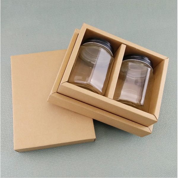 Custom design plain kraft brown paper with lid for bottle packaging