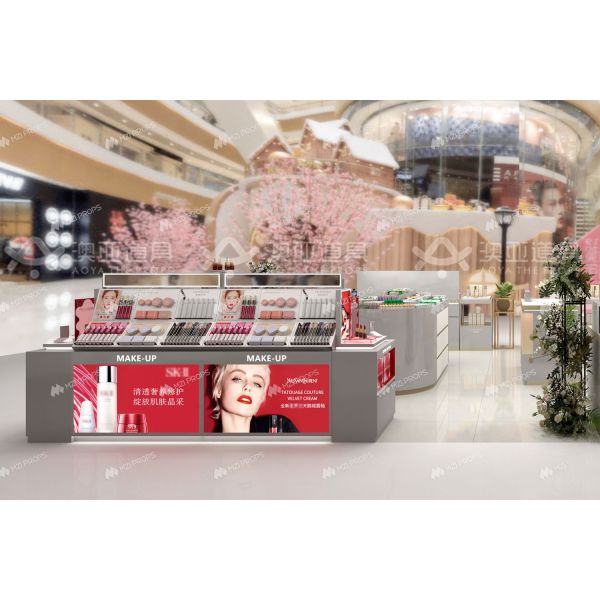 BKC009 Customized Beauty Mall Kiosk Elegant Gray Kiosk Makeup Design Display for