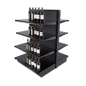 Factory customized color size liquor store shelving 4 foot double side gandola