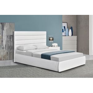 China White PU Leather Bed Frame Automatic Gas Lift With Storage Box on sale