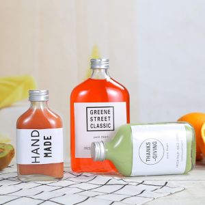 Sturdy Empty Soda Bottles , Flat Small Juice Bottles With Screw Metal Cap