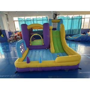 Polyester Oxford Inflatable Purple Yellow Blue Slide With Toss Play