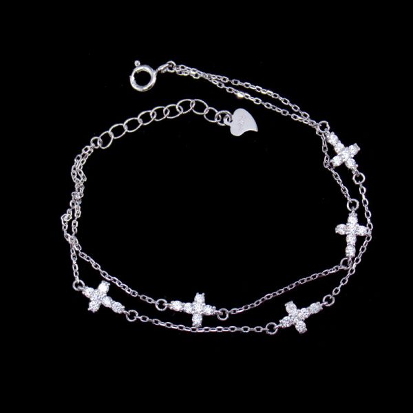 Quality Little Cross Shape Personalized 925 Silver Cubic Zirconia Bracelet Minimalist Style wholesale
