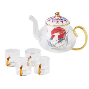 Ready To Ship In Stock Customized Glassware Teapot Set With Ceramic Inner