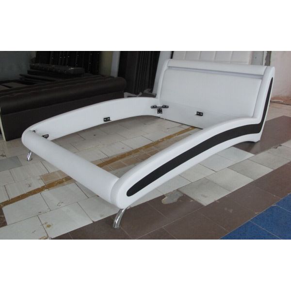 Quality Modern Italian Designer Bed Frame Upholstered in Faux Leather LED Double or King by Limitless Base (White, Double) wholesale