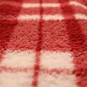 Grid Pattern Printed Red Velveteen Fabric 250gsm For Bathrobe